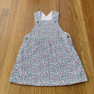 JoJo Maman Bebe Denim Floral Overalls-Dress with Multi Pockets